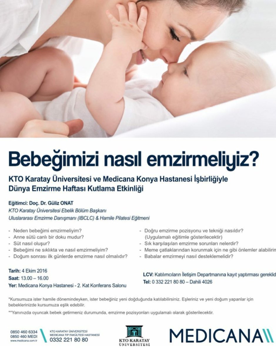 Dünya Emzirme haftası kapsamında 4 Ekim 2016 tarihinde 13.00-16.00 saatlerinde <a href="/MedicanaSaglik/">Medicana Sağlık Grubu</a>'ta emzirme semineri gerçekleştirilecektir.
