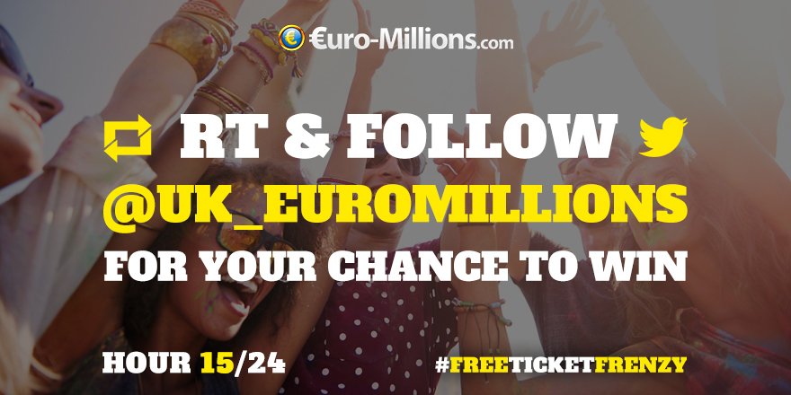 It's Hour 15 of euro-millions.com's #FreeTicketFrenzy! RT &amp; FOLLOW for your chance to win 10 EuroMillions tickets for tonight's draw!