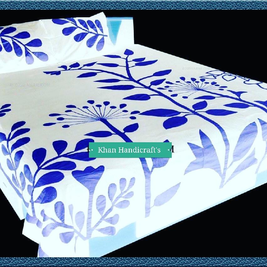 KhanShuchi's tweet photo. Aplik work on pure cotton cloth 
 Bed sheet with 2 pillow cases https://t.co/A1HK6oyt6e