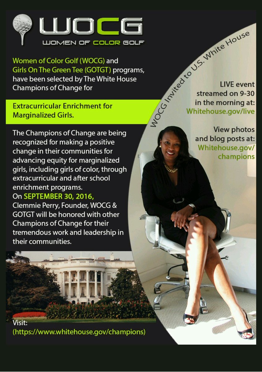 FAMUNAATampa's tweet photo. FAMU Alumna honored by White House Champions of Change for golf programs. 🐍#WHChamp @FAMUNationalAA @FAMU_1887 https://t.co/ULmtgpm4nx