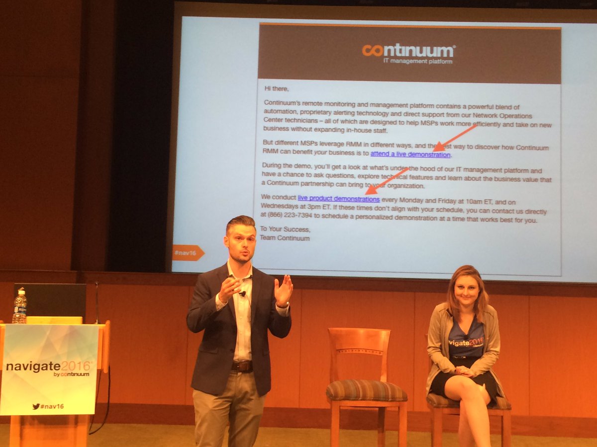 Having a clear call to action is incredibly important. "If you give people too many choices, they won't choose anything." <a href="/BimTusa/">Bim</a> at #nav16