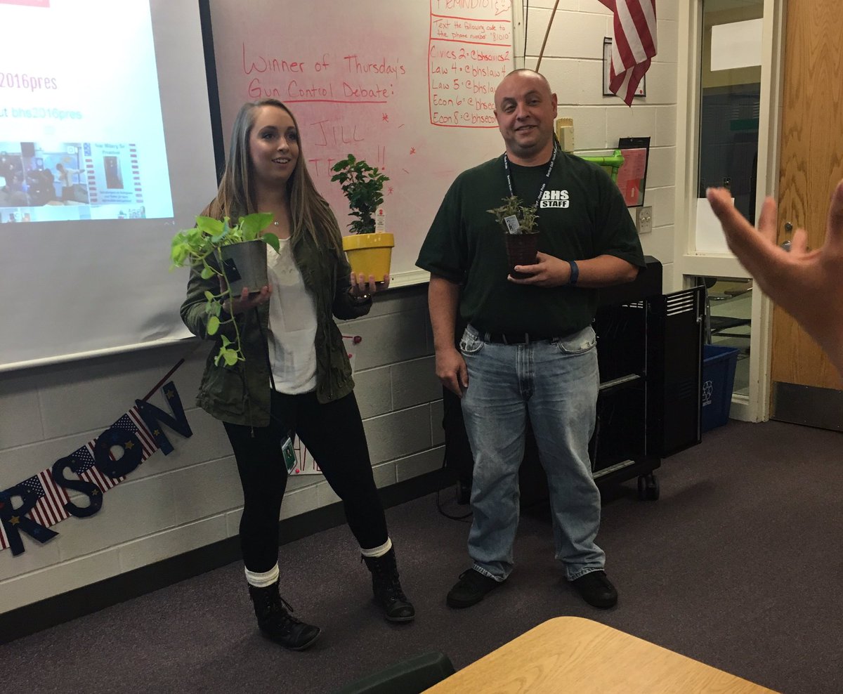 BHS2016Pres's tweet photo. PHOTO: Jill Stein ((@jill_stein16)) and Mr. Pflueger getting ready to sing Party in the USA https://t.co/MNZjEGM99X