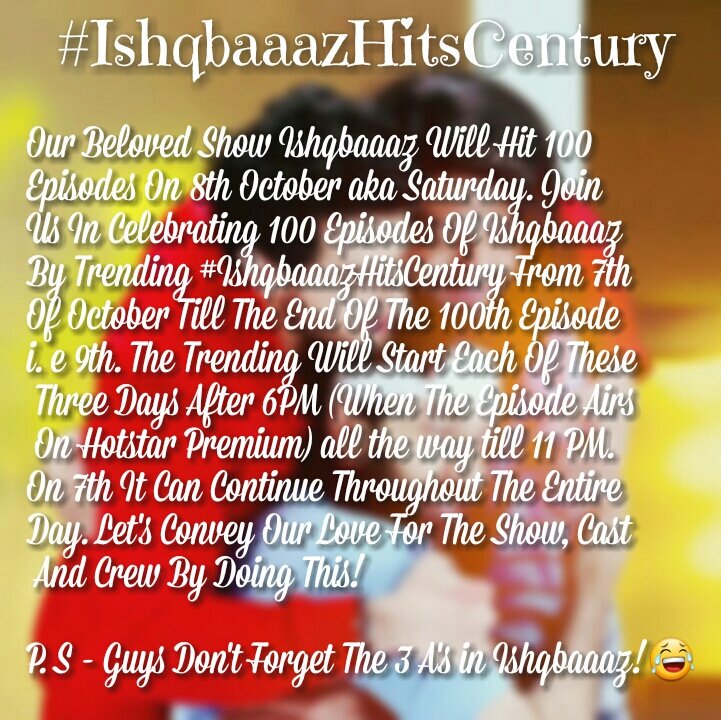 mallikaaaax's tweet photo. Join Us In Celebrating 100 Episodes Of Ishqbaaaz By Trending #IshqbaaazHitsCentury From 7th October!❤ @NakuulMehta https://t.co/zz2oBPd9yH
