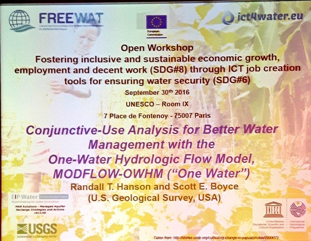 dav_rizzo's tweet image. #Modflow #OWHM《Kiss of death if we do not involve farmers in model development》

Hanson @USGSwaterCA @H2020Freewat workshop
Paris 30.09.2016