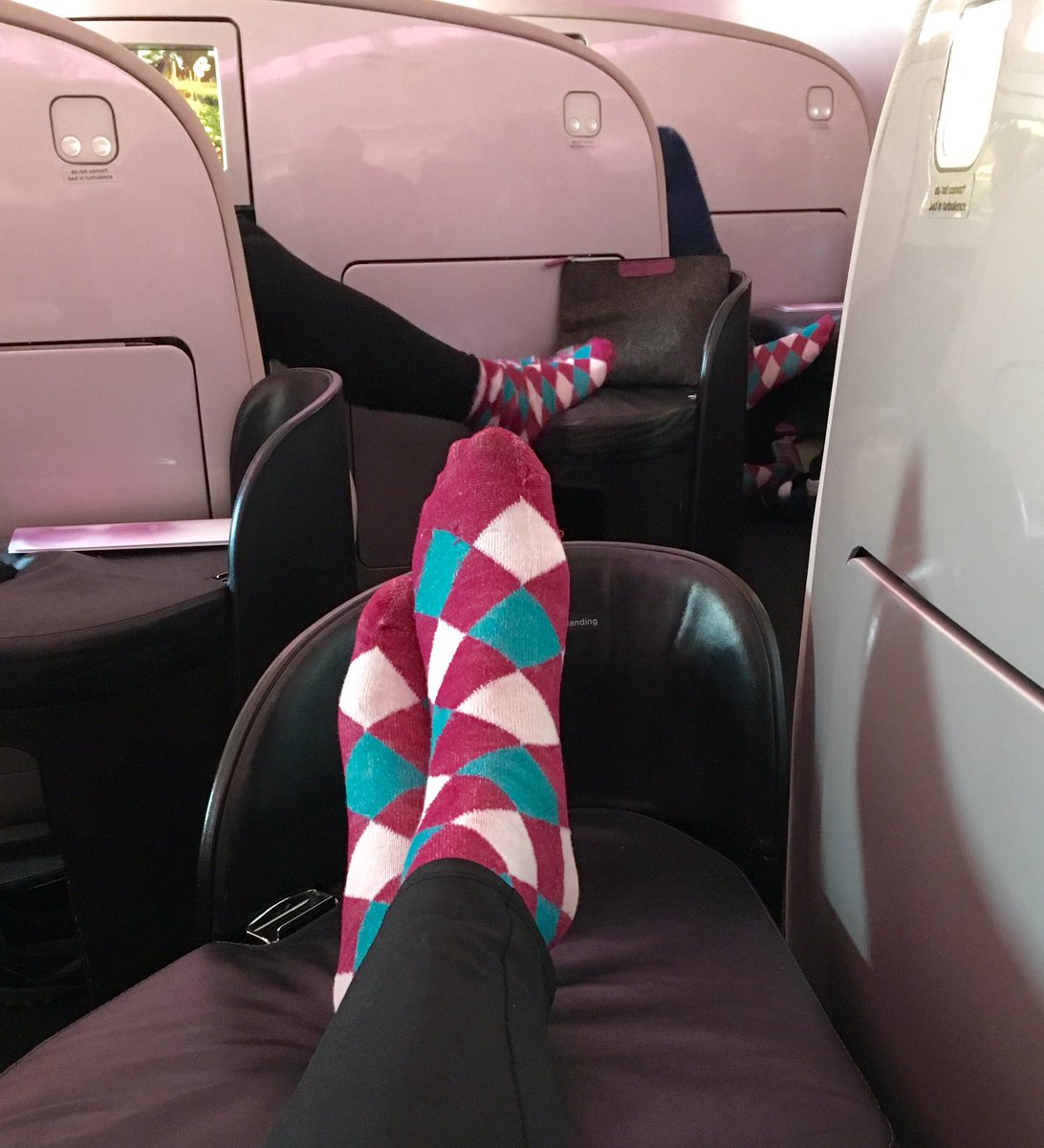 KR_Comms's tweet photo. I'm digging the fresh take on the airplane sock by @FlyAirNZ. I think my cabin mates agree. #argyle #sweatersocks https://t.co/i3ppZC7Gsv