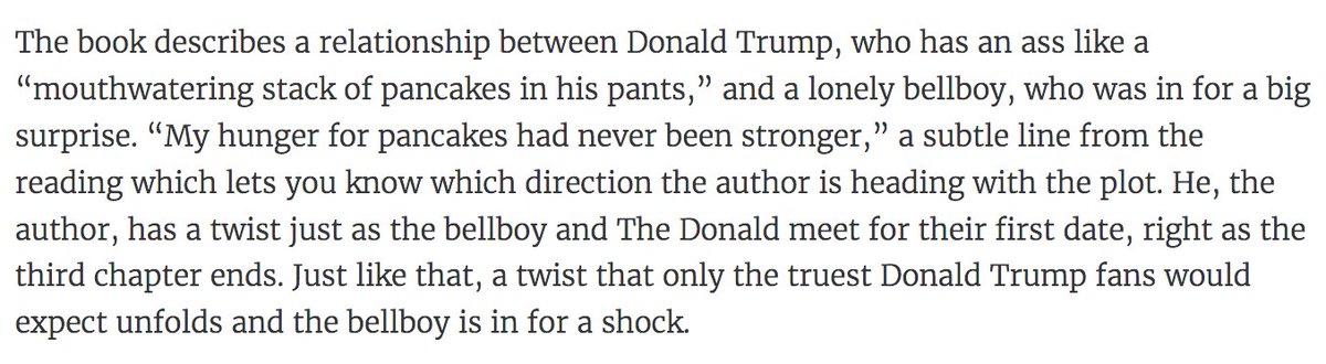 CampusCitizen's tweet image. We give a review of @elijahdaniel's erotic novela of @realDonaldTrump and a lonely hotel bellboy: bit.ly/2cGGkvi #Trump