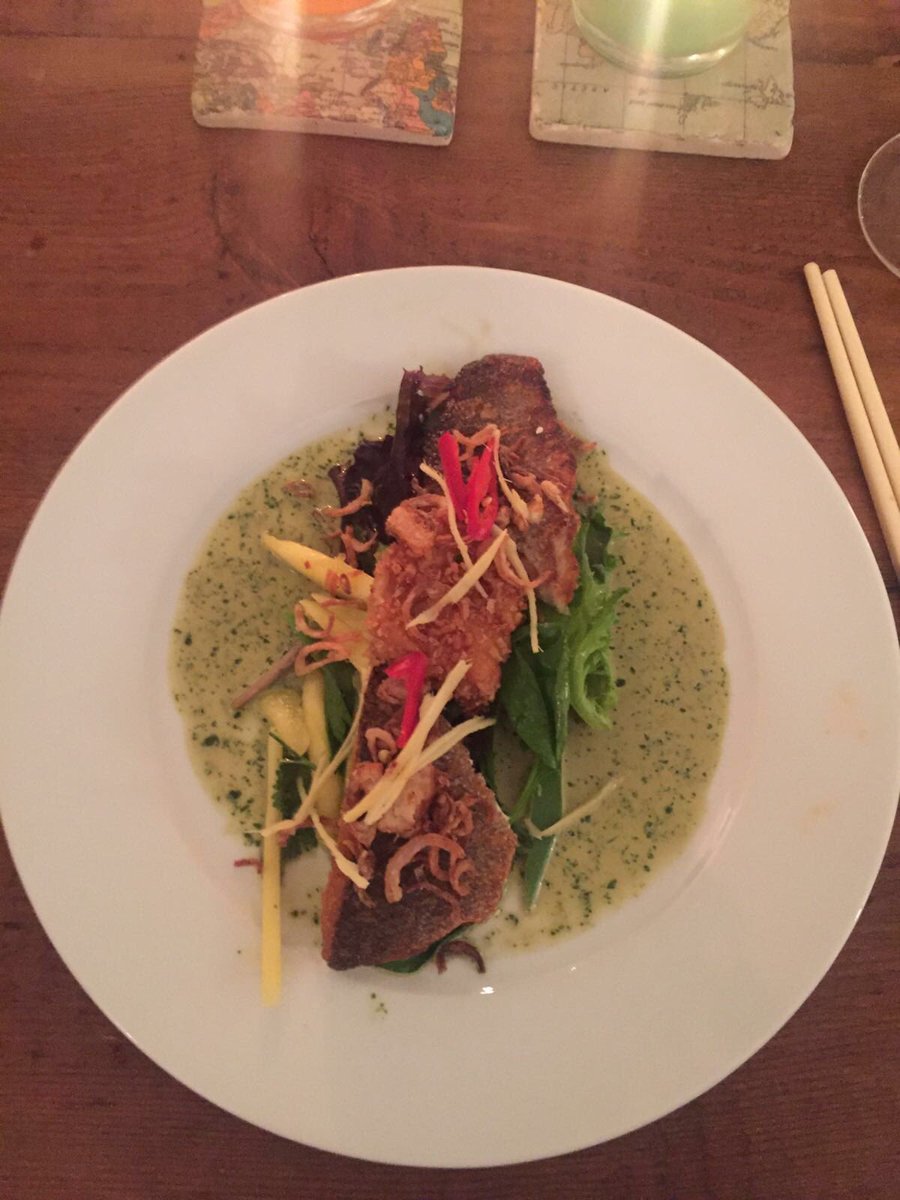 AFKitchenpopups's tweet photo. Sesame #seabass marinated #tofu mango #salad &amp; coriander and coconut broth @AFKitchenpopups https://t.co/ZcSOSvriAu