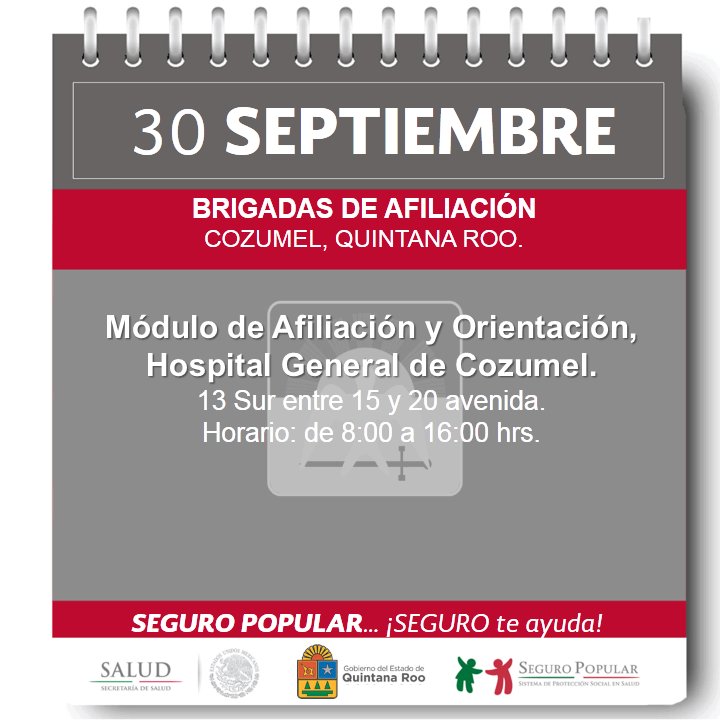 30 de Septiembre, Afiliación y Reafiliación al #SeguroPopular en #Cozumel. #SaludParaTodos <a href="/alejandro_aaav/">Alex Alamilla Villanueva</a>