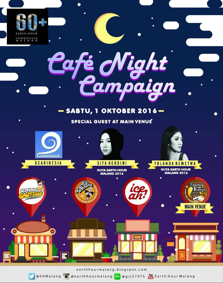 Halo SobatEH! Yuk besok datang ke cafe-cafe berikut! Akan ada aksi yang menarik dari Earth Hour Malang. #IniAksiku