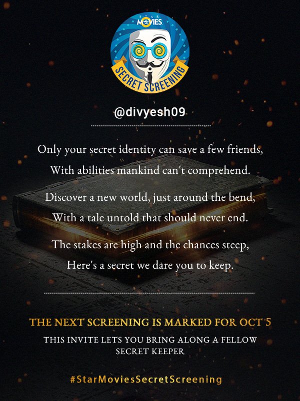 Divyesh09's tweet photo. #StarMoviesSecretScreening 
😬 https://t.co/T9xePdijWT