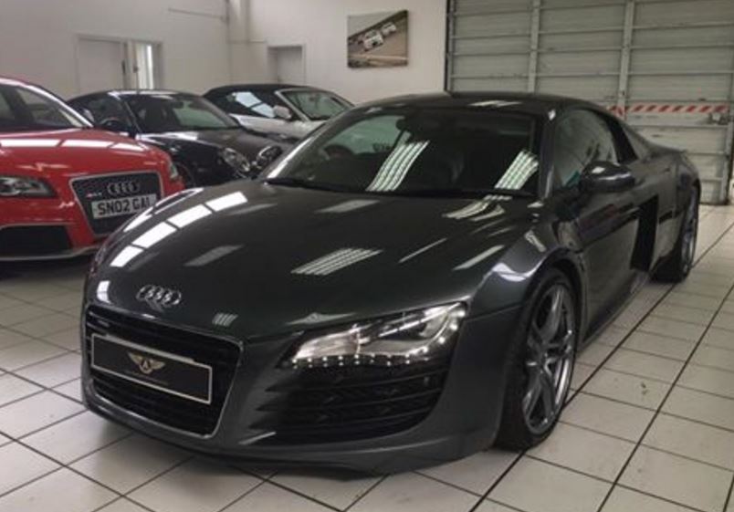 ASMPerformance's tweet photo. NEW IN STOCK: Daytona Grey V8 Audi R8. 40k miles fully loaded. £45495 email sales@asmperformance.co.uk for further information! #friYay https://t.co/DZ8Sfgxfwj