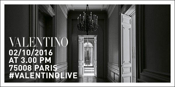 MaisonValentino's tweet photo. The #ValentinoSS17 collection by Pierpaolo Piccioli will be unveiled on Sunday October 2nd at 3:00pm CET. Watch the show live on #Periscope https://t.co/T7pHgQAzon