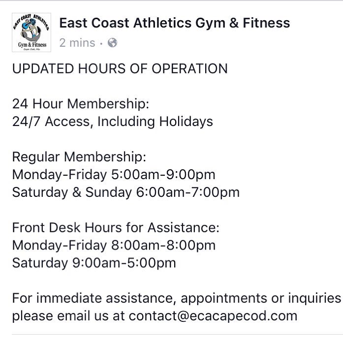 eca_capecod's tweet image. UPDATED HOURS OF OPERATION! #24hourfitness #24hourgym