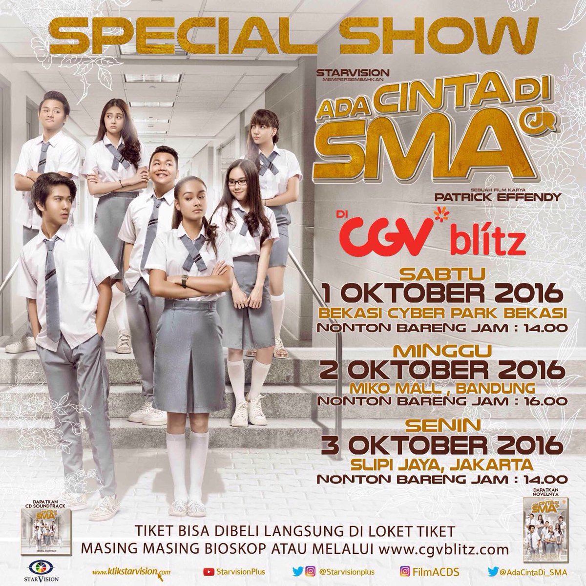 CGV_ID's tweet photo. Tweeps, jangan lupa ke Special Show @AdaCintaDi_SMA sore ini di @MikoMallKopoBDG pukul 16.00 WIB. Be there! https://t.co/idx9QFyVRa
