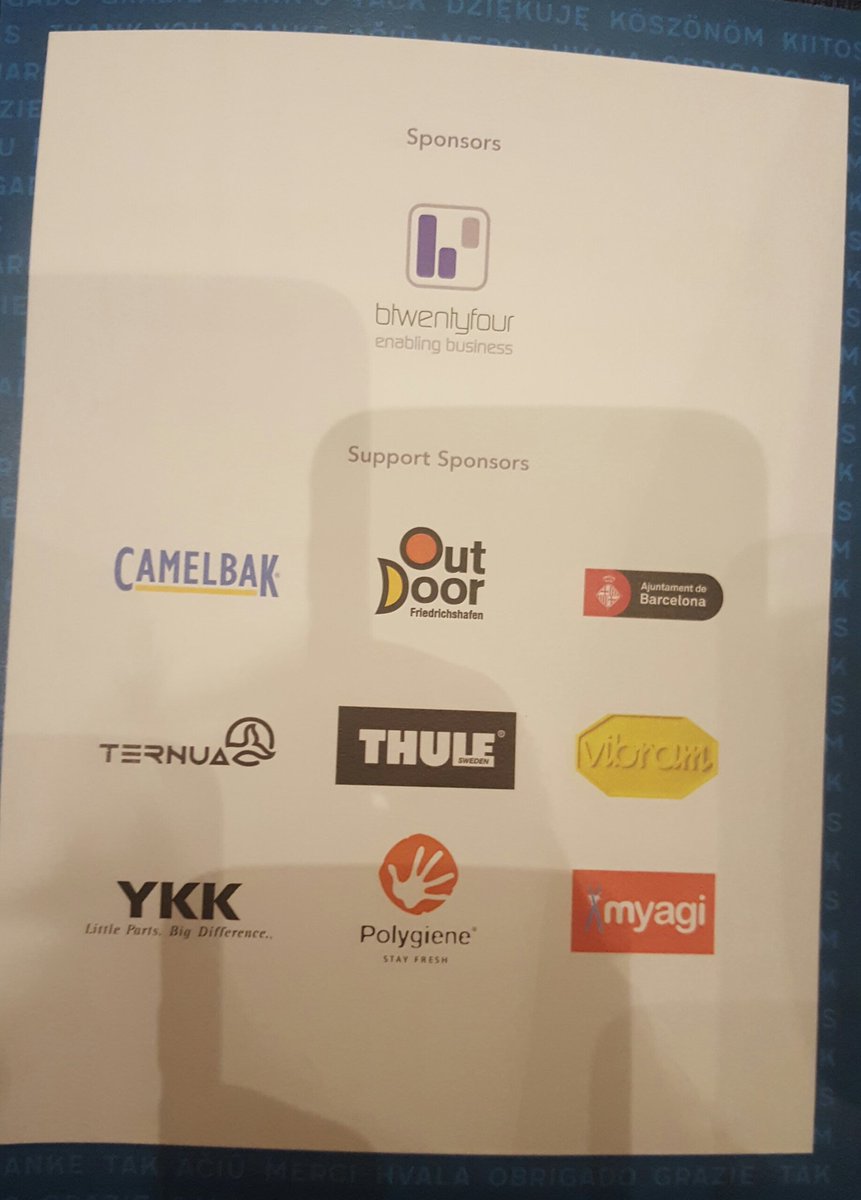 euoutdoorsummit's tweet photo. Thank you Barcelona and @AFYDAD and to all of our brilliant sponsors - the event would not be possible without you. #EOS2016 https://t.co/Ni22eWkpy4