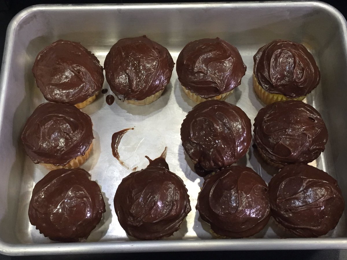 Dentonwx's tweet photo. These were in the weather center when I arrived this morning...yellow cake with chocolate icing! 🎉@KendallKirkham rocks! #cupcakecoma https://t.co/FZA7tuk6HR