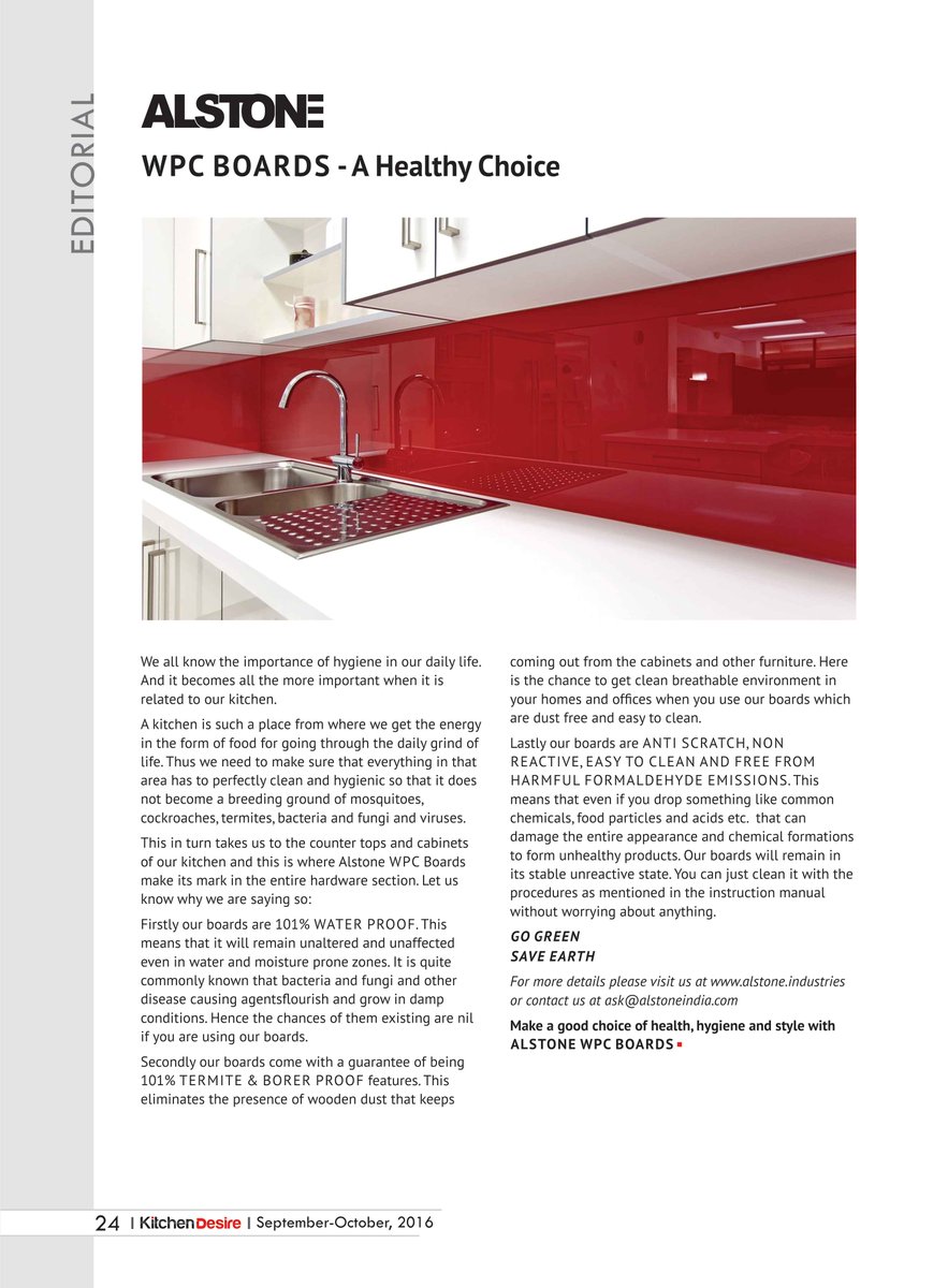 KitchenDesire's tweet photo. Editorial : Alstone WPC Boards #article published in #KitchenDesire #SeptemberOctober #2016 Issue https://t.co/FQMDaTf19L