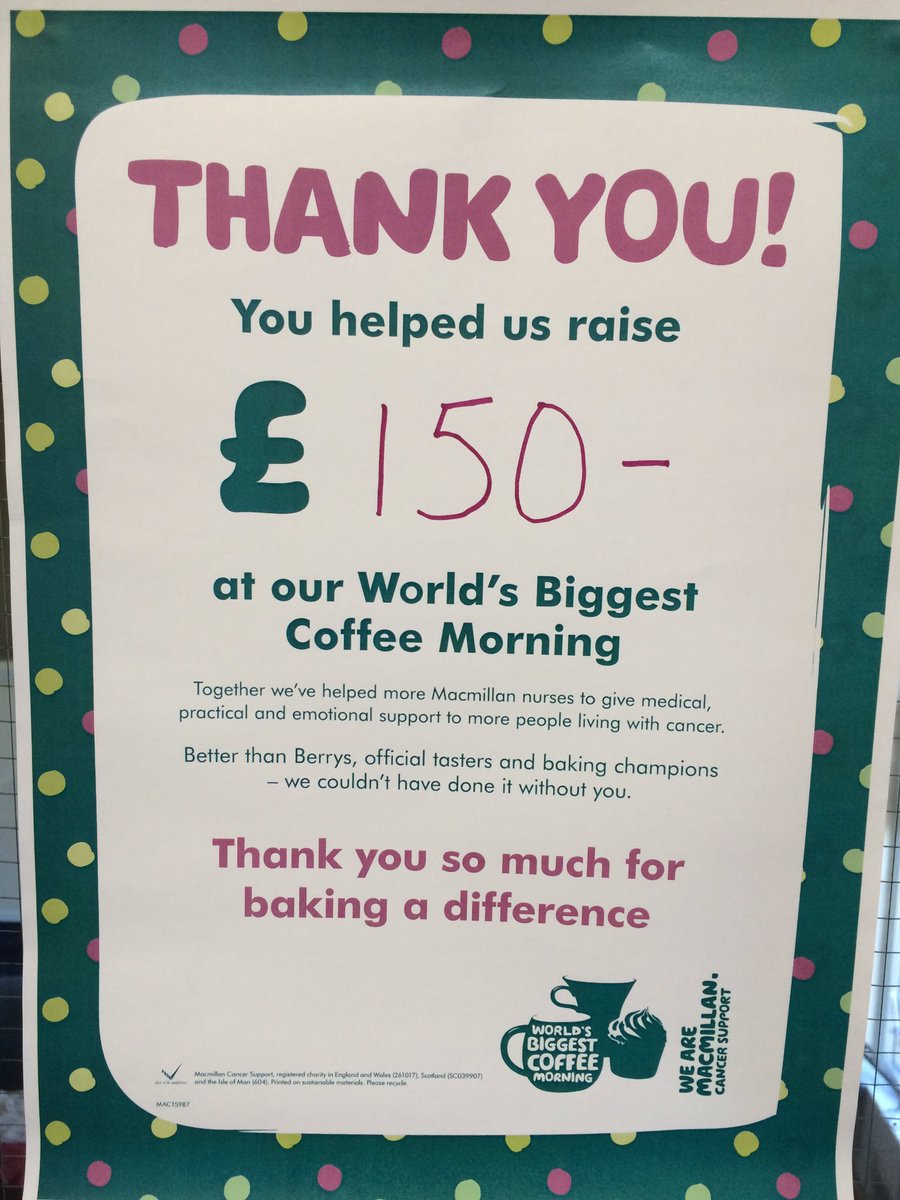theMUMOproject's tweet photo. #cakeanyone #MacmillanCoffeeMorning @theMUMOproject @Forthspring £150 raised! https://t.co/PM82hX2NjE