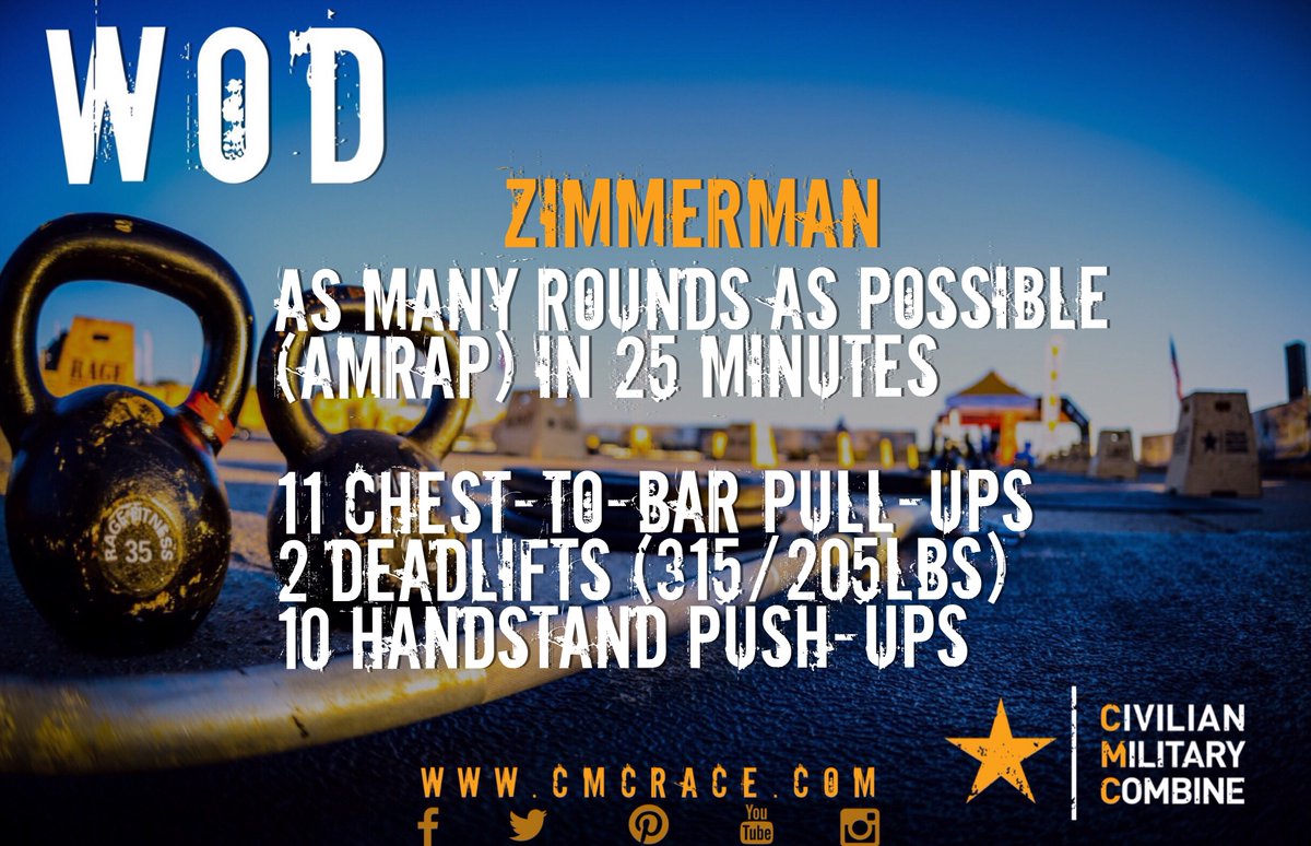 CMCRace's tweet photo. Today’s #WOD is in honor of U.S. Marine Corps First Lieutenant James R. Zimmerman #IAmCMC #fallenheroes https://t.co/plnFH7A0FS #OCR https://t.co/OibjZEfoWG