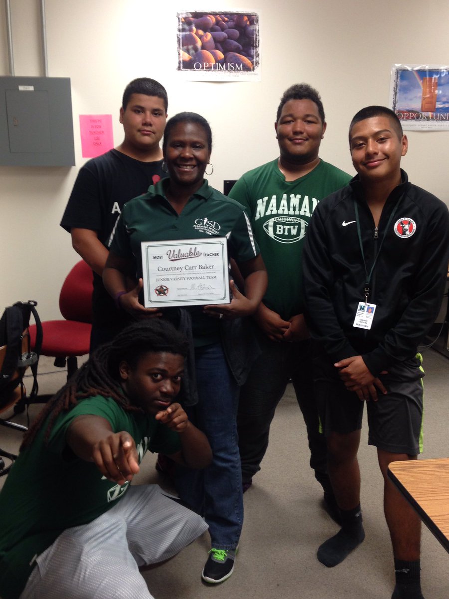 NFHS_Rangers's tweet photo. Congrats to Mrs Carr-Baker! She's the @Naaman_Football JV team teacher of the week! #BeLikeUs https://t.co/Pu6qTySfuk