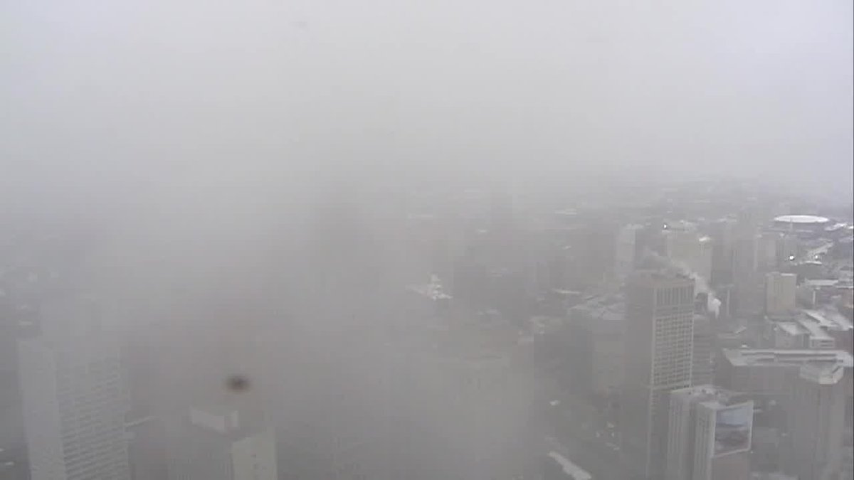 There's something peaceful about watching fog roll across the city skyline Detroit