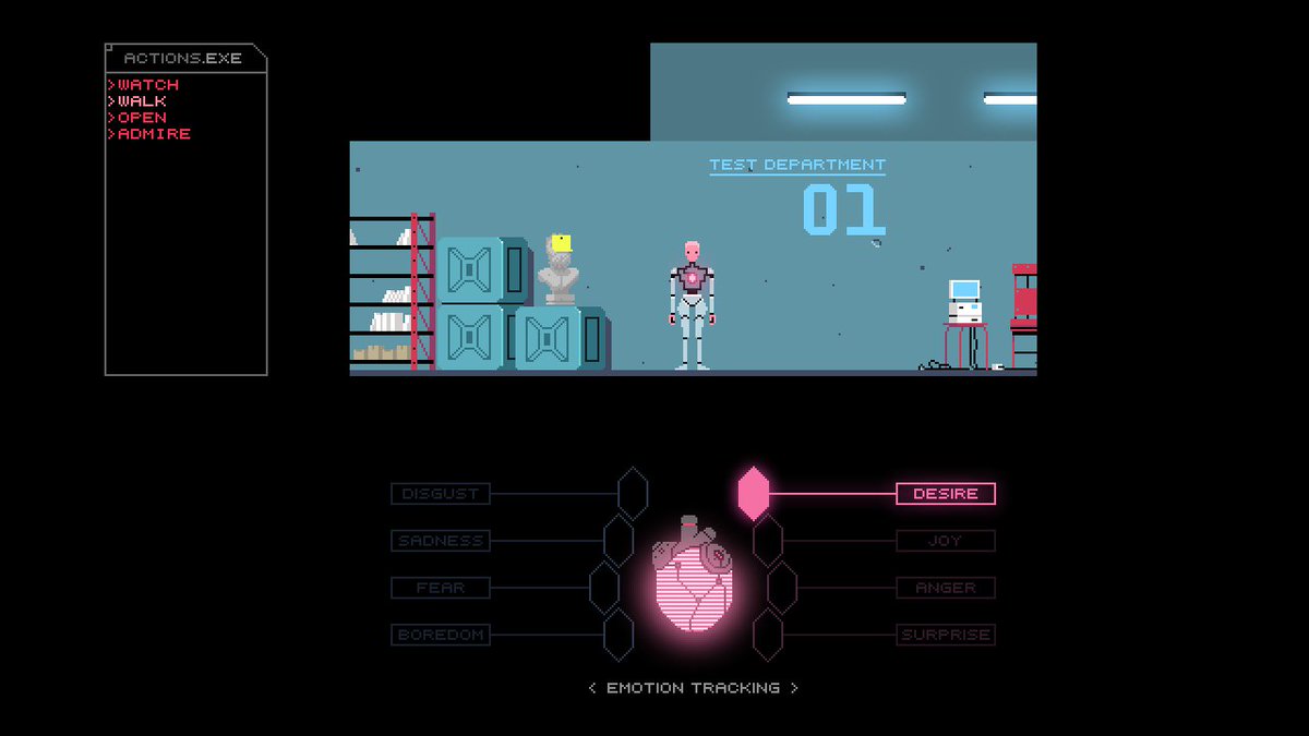 itchio's tweet photo. Education of an Android: An android endowed with an artificial heart capable of feeling emotions. https://t.co/NViOGdVRWe #indiegames https://t.co/BacGULtqde