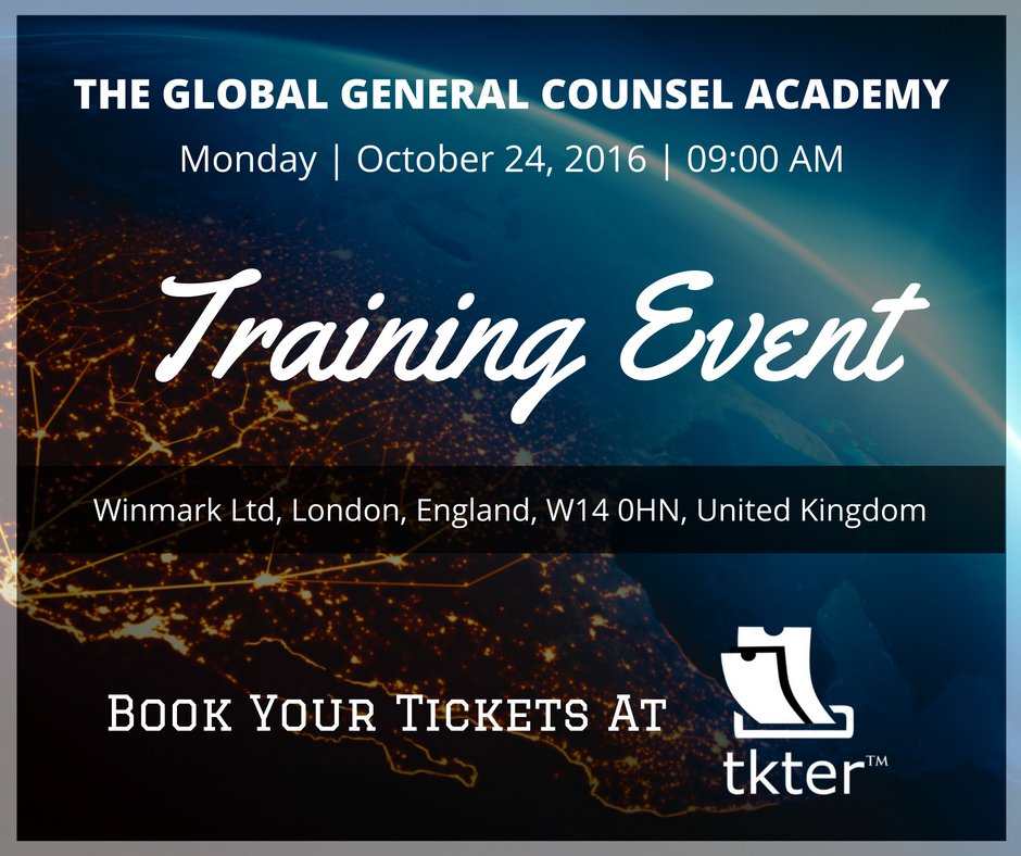 Tktertm's tweet photo. @winmarkglobal is organizing #Global #General #Counsel #Academy, #Training on 24th October 2016. Get your tickets at https://t.co/pW2zpRI79y https://t.co/65Wns9UI7a