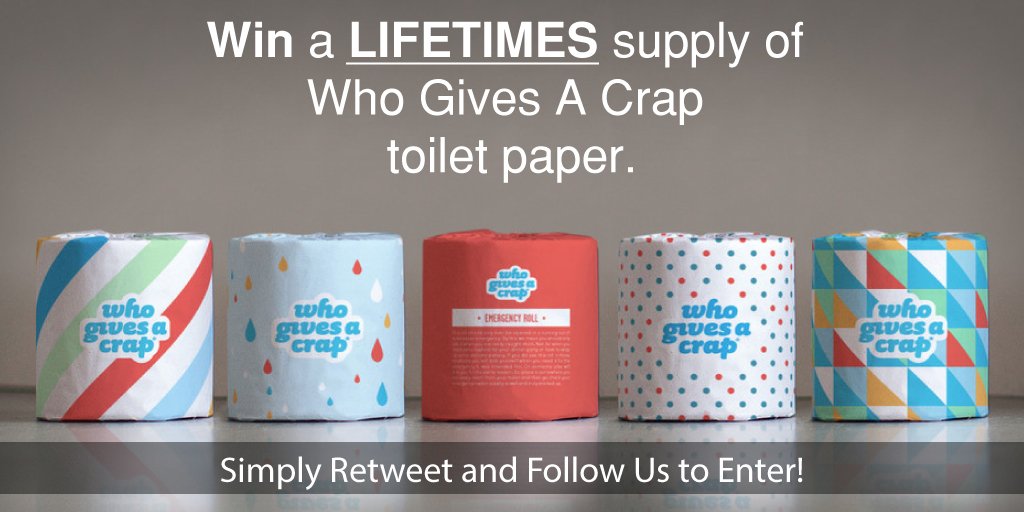 FluffioTP's tweet photo. #Win a Lifetime's supply of @WhoGivesACrapTP. Simply Retweet &amp; Follow to win!  #Giveaway #Competition #Contest https://t.co/7EPpp0PUXd