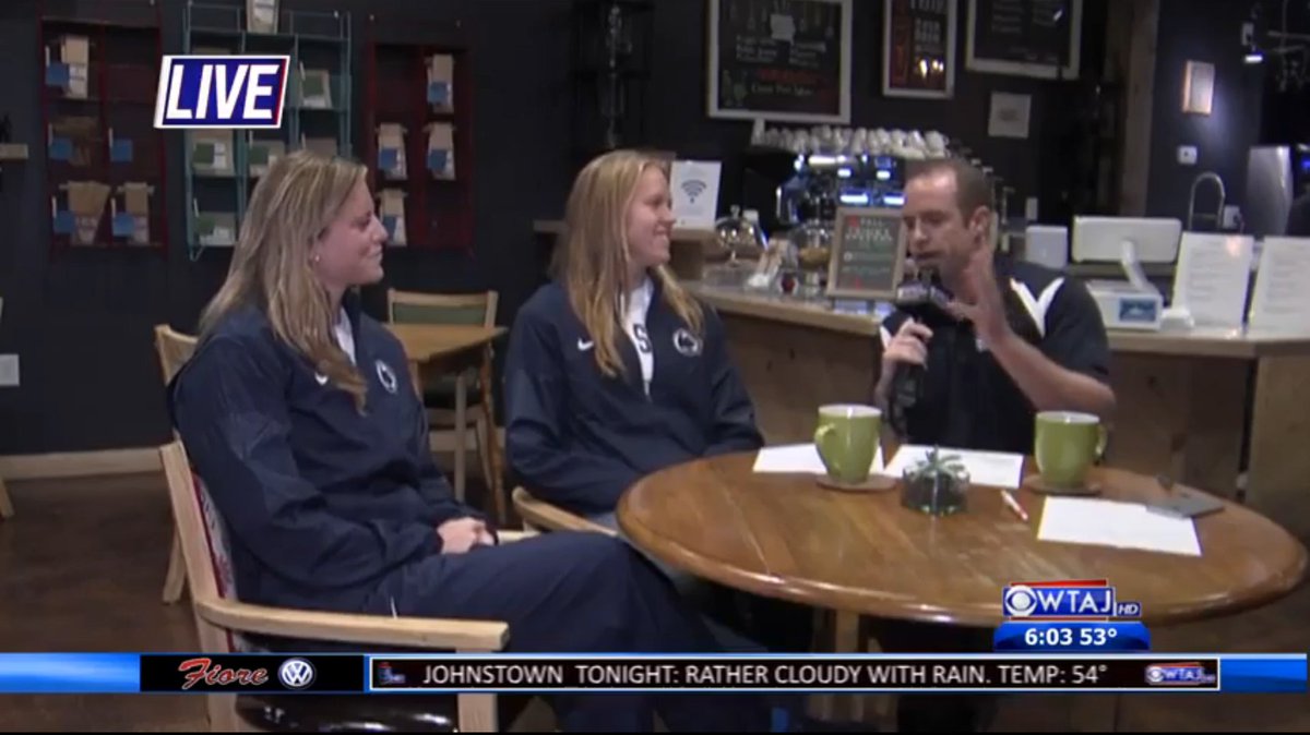 PennStateSWIM's tweet photo. 📺 If you were snoozing or out-of-market, check out our captains on @WTAJnews Blue White Wake Up!  https://t.co/6A7Emullk2 https://t.co/VFHCKr4HNb