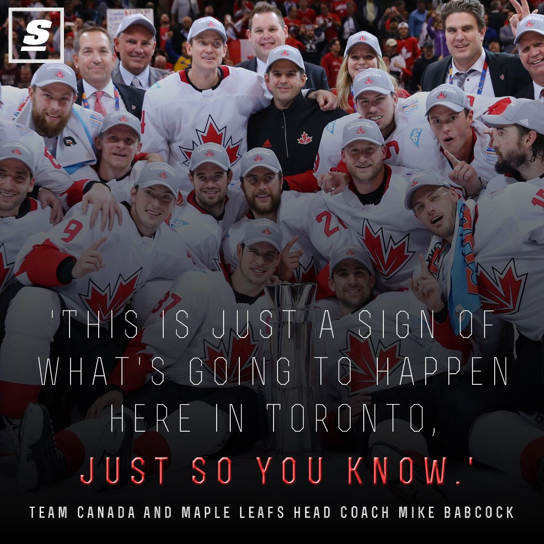 theScore's tweet photo. Mike Babcock is confident he'll be celebrating on the same ice with the @MapleLeafs in the near future. https://t.co/7sIdidjjAG https://t.co/9PONPNp04o