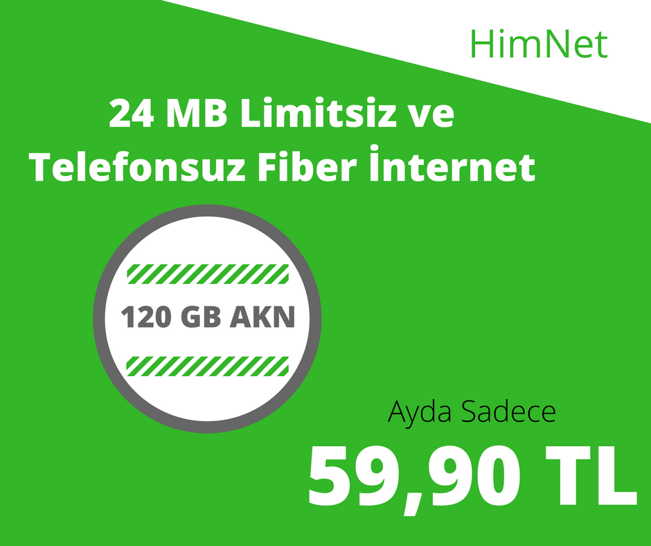 Yüksek GB'li Limitsiz ve Telefonsuz FIBER İnternet 59,90 TL.
Sabit Telefon Hattına Gerek yok!
himnet.com.tr