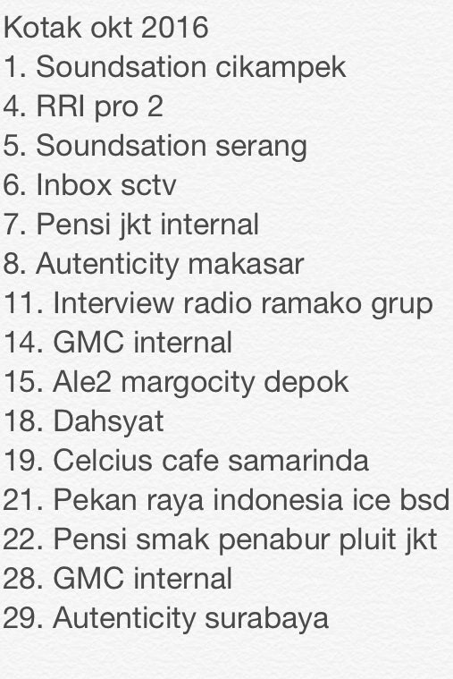 Bismillah, berikut jadwal show Kotak bulan Oktober 2016, sebarkan ya K.... tmi.me/1ffV4s