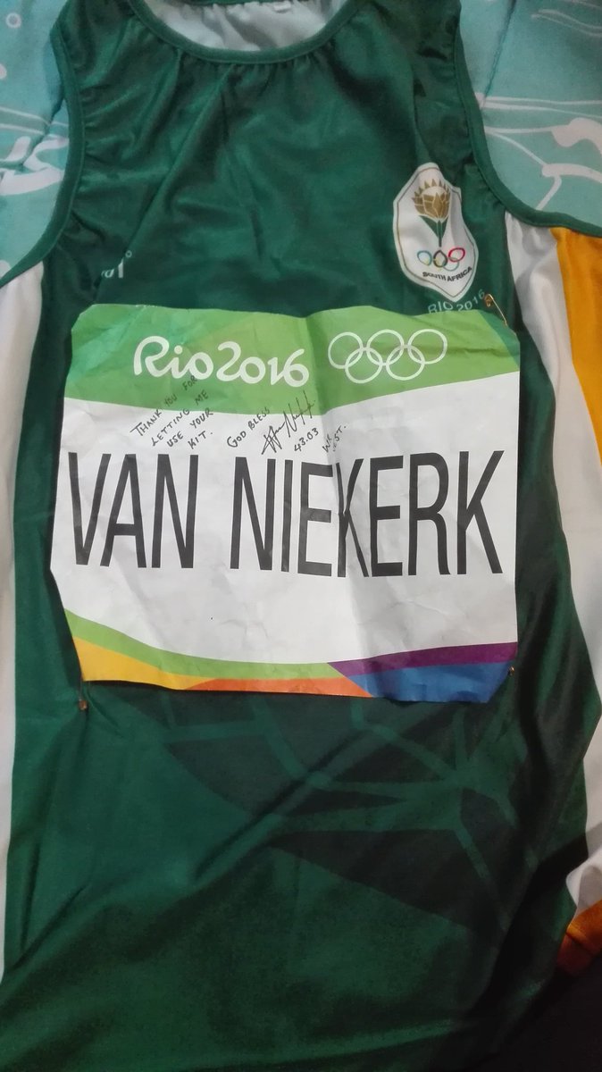 <a href="/WaydeDreamer/">Wayde van Niekerk</a> I didn't expect this my G the original vest that you broke the record in,much respect brother!
