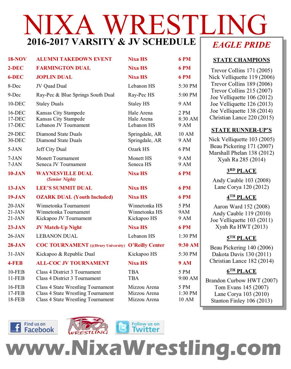 NixaWrestling's tweet photo. 2016-2017 Nixa Wrestling Schedule Released!  https://t.co/qSHeU1P8Gq, https://t.co/fedYcNrpZT