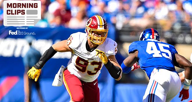 Commanders's tweet photo. The reemergence of Trent Murphy, lineup changes in the secondary & more in #MorningClips delivered by @FedEx Ground: https://t.co/xHnmlKuAvE https://t.co/MU6jDqSCrH