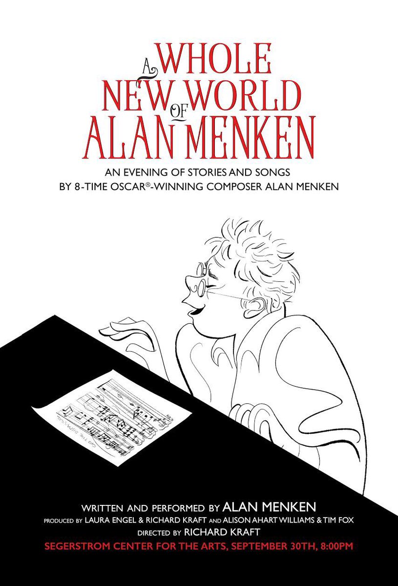 There's a pretty cool Alan Menken performance going on tonight. I got to do the caricature for the event poster.