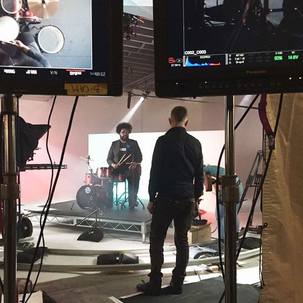 RootStudios's tweet image. #ROOTmotion on set with @questlove for Ludwig Drums #FlashbackFriday #BehindTheScenes