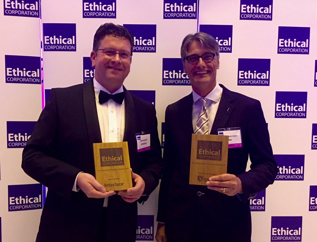 With <a href="/JosvHaastrecht/">Jos van Haastrecht</a> ... #sustainability leaders @DSM &amp; <a href="/InterfaceInc/">Interface</a> winners at @Ethical_Corp award event #ECRBA