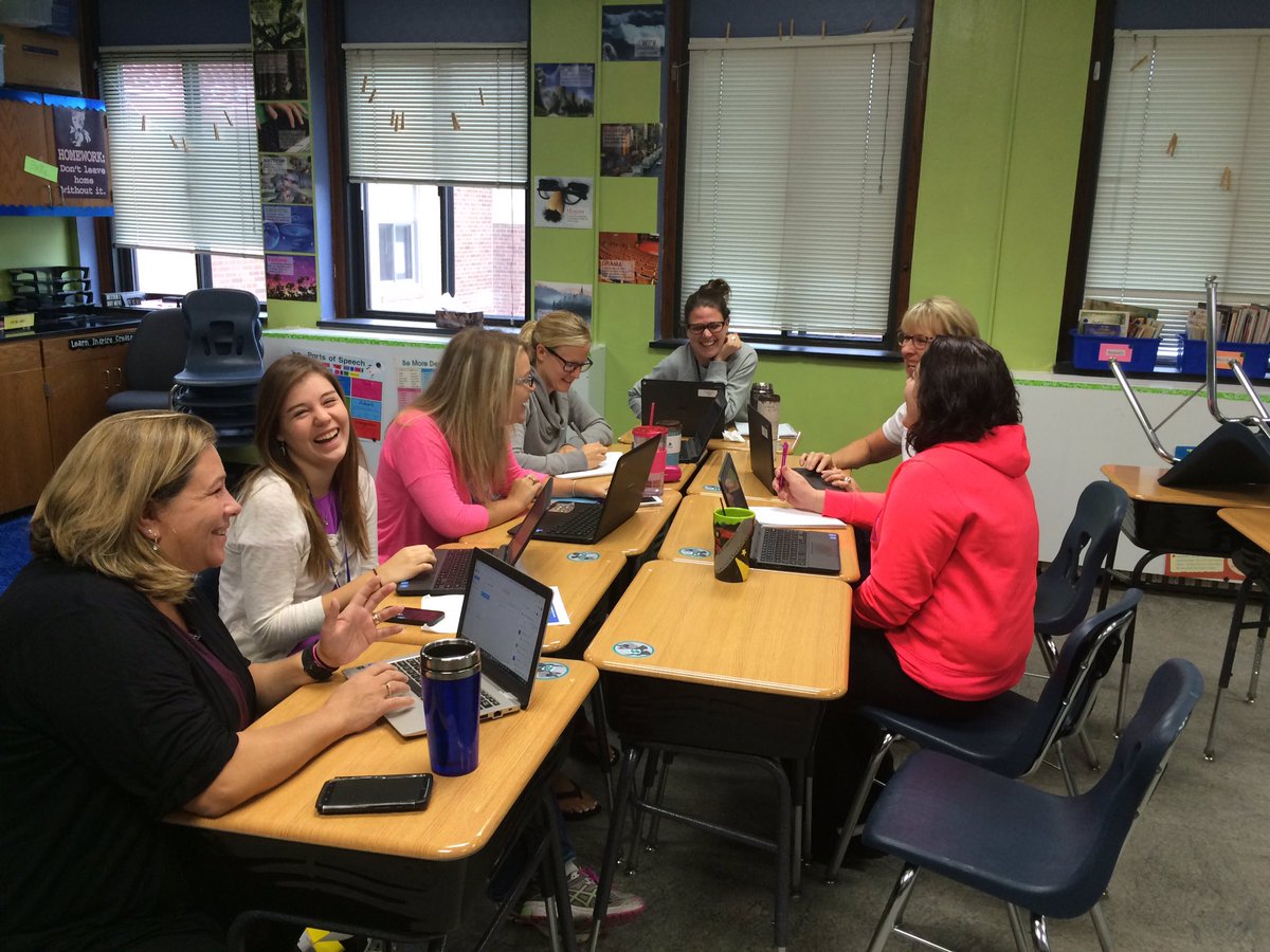 CI intermediate school teachers spend time on their PD Day focusing on blended-learning and differentiating instruction - productive day!