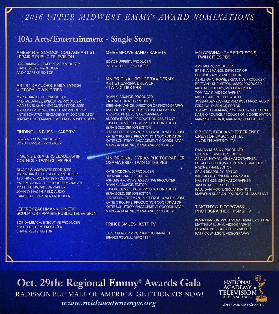 kshoop's tweet photo. Congrats @mnoriginal,@LowertownLine &amp; #ArtistDayJobs teams on the @MidwestEmmys noms! Proud to have played a small role in these shows. https://t.co/TlJZnQnsgA