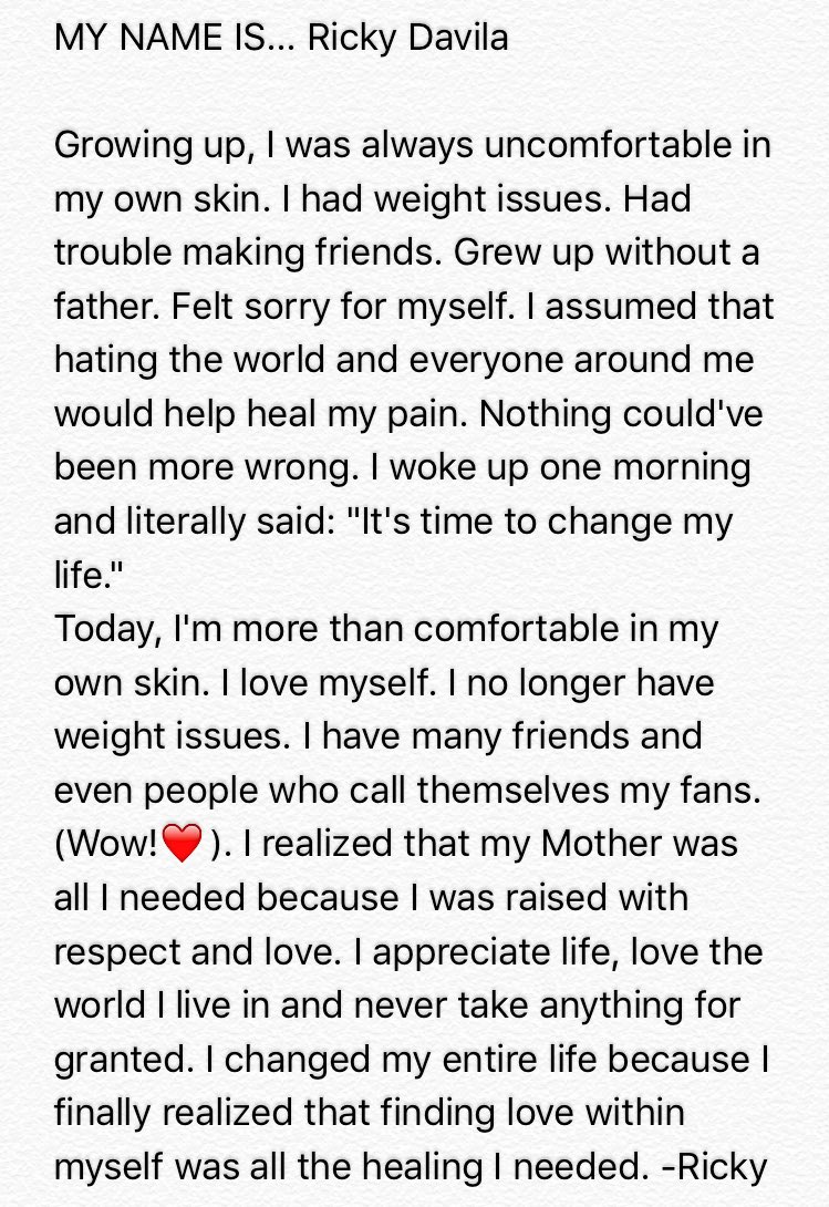 TheRickyDavila's tweet image. Wanted to share more of myself with you guys. I hope you enjoy. Love you.❤️ #FridayFeeling #motivation #win 

MY NAME IS... Ricky Davila