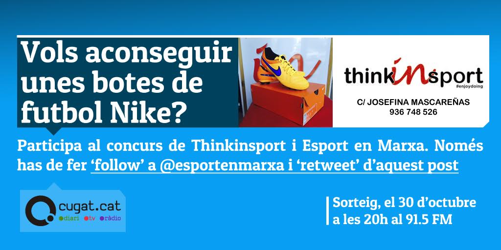 esportenmarxa's tweet photo. Estrenem sorteig amb @thinkinsport! El primer regal, unes botes Nike Tiempo! @cugatcat https://t.co/DOBd650C3r https://t.co/8IRmGE9REr