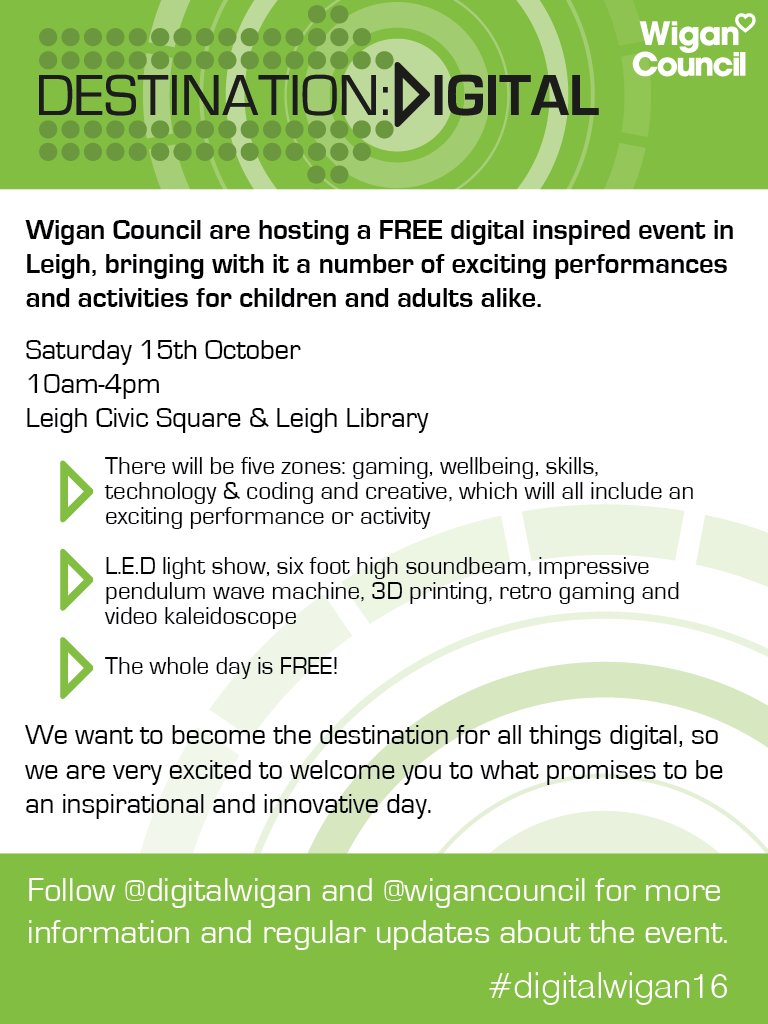 DigitalWigan's tweet photo. RT: We're also holding another FREE digital day in Leigh Civic Sq for our residents to enjoy #digitalwigan16 https://t.co/1unkt9mnSY https://t.co/f50uSm1ig2