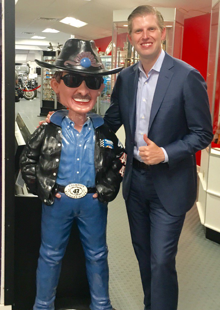 EricTrump's tweet photo. Great visiting the Richard Petty Museum/Garage in #LevelCrossNC! Amazing man, family & team! #TheKing @RPMotorsports https://t.co/BGjA9pExbn