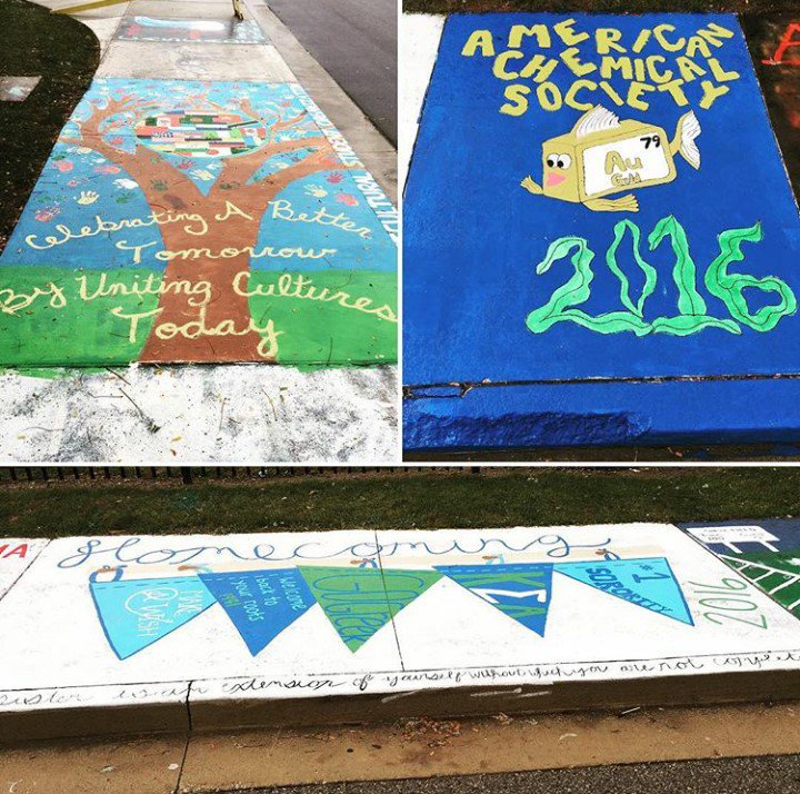 TrineAdmission's tweet photo. Sidewalk paintings are all done! 1st place goes to @Trine_MSO , 2nd to @KSAlpha_TU  and 3rd to the American Chemical Society! https://t.co/j4orNttcj1