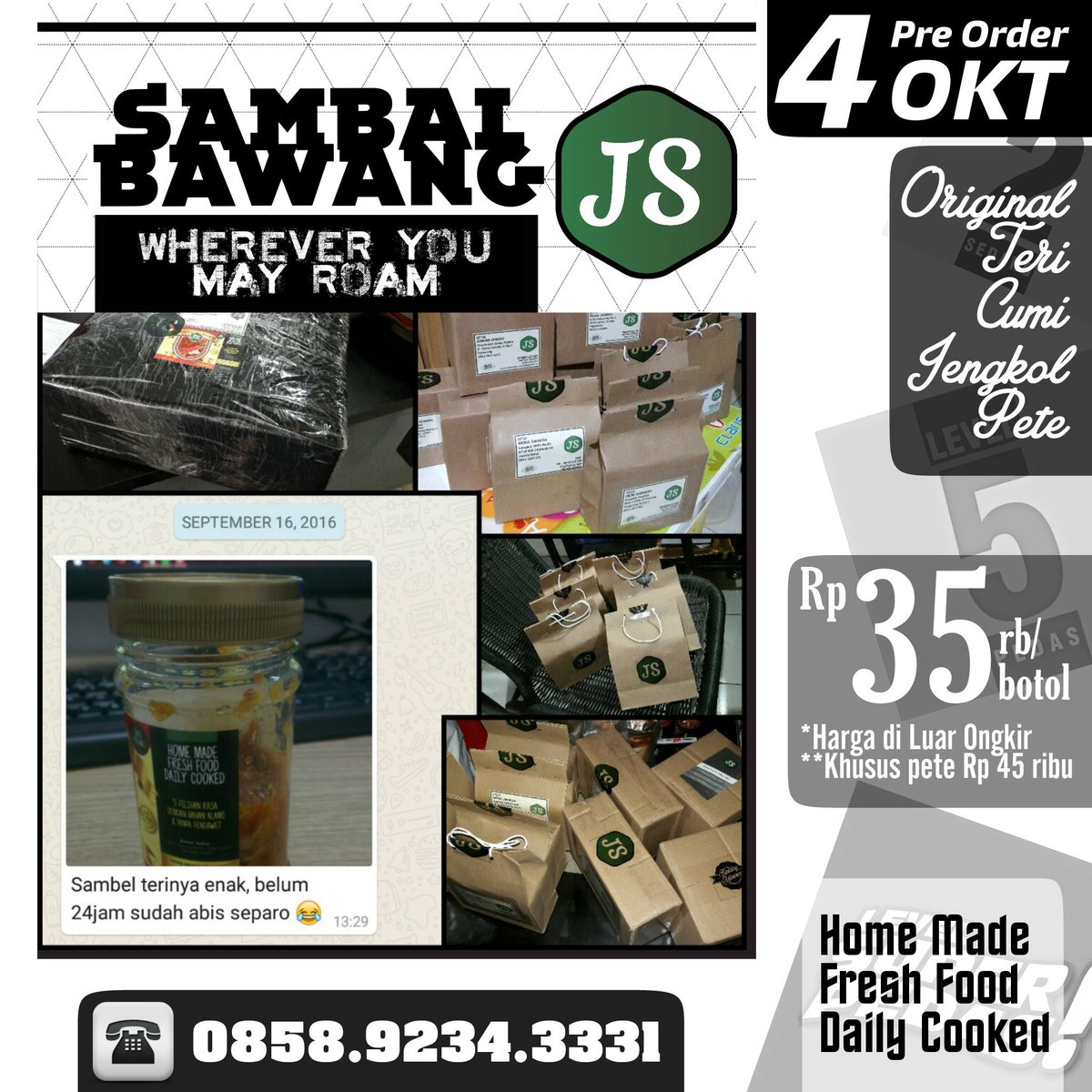 sambaljs's tweet image. Our next preorder:#SambalBawangJS Thanks kawan2 atas order pekan ini #salamhuhhah #sambal #kuliner #sambalteri #sambalcumi #sambalpete