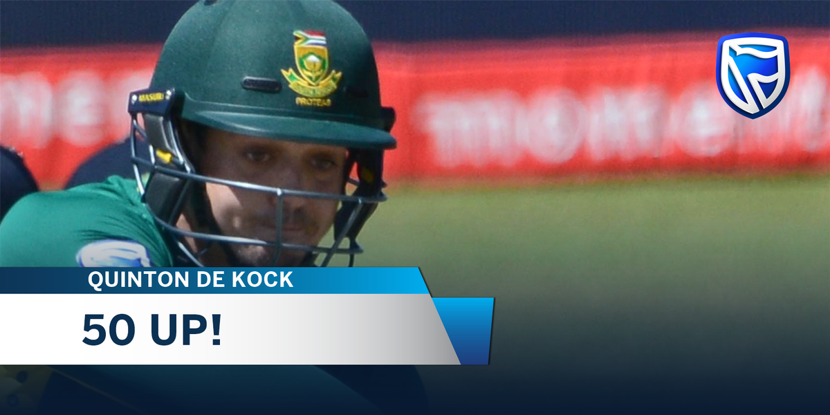 StandardBankZA's tweet photo. And that's another 50 for De Kock. That's back to back 50's in 2 successive matches. #SBProteas #ProteaFire https://t.co/1fDoc61taQ