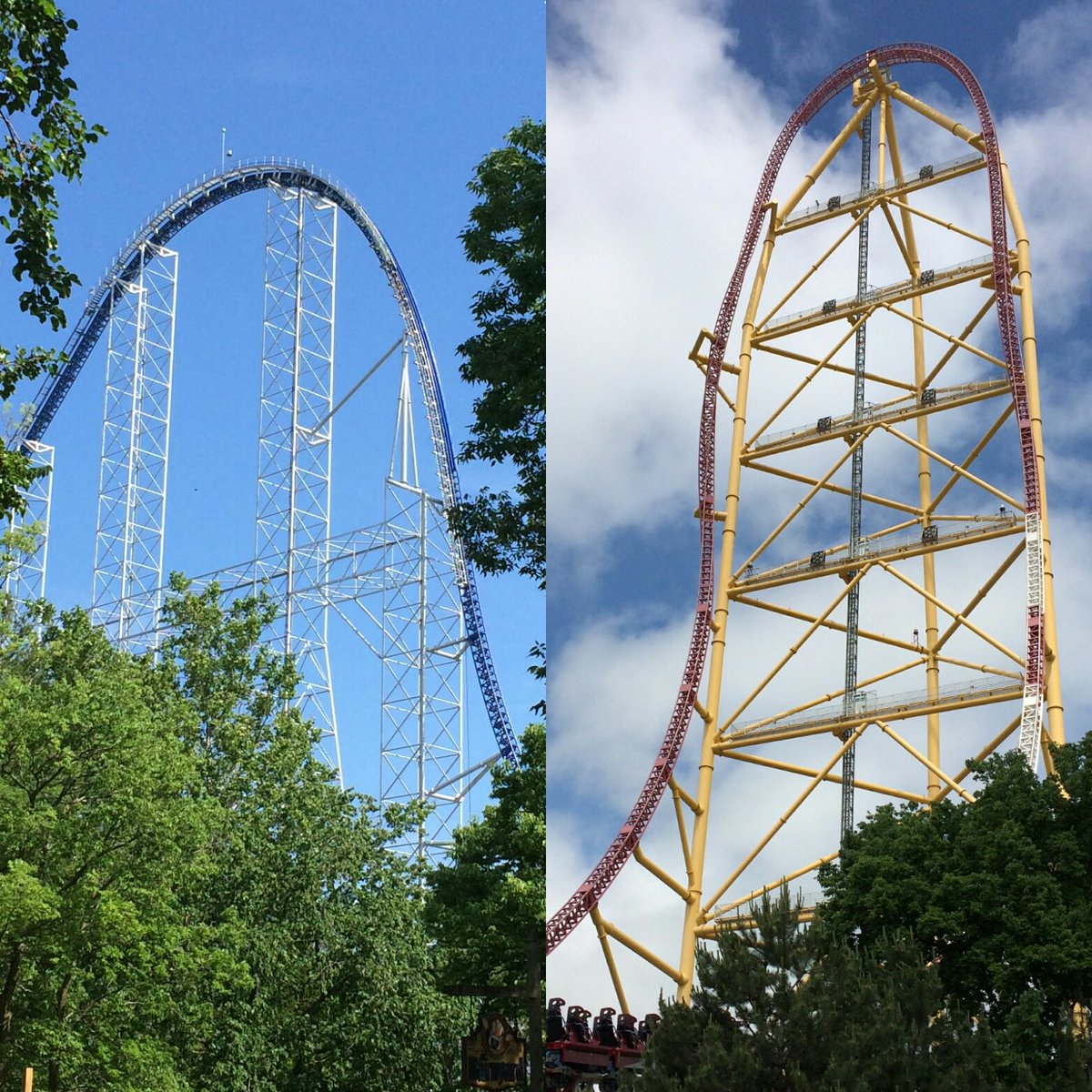 cedarpointnews's tweet photo. Name a more iconic duo... I'll wait. #topthrilldragster #millenniumforce https://t.co/nyJ4K0rvtB
