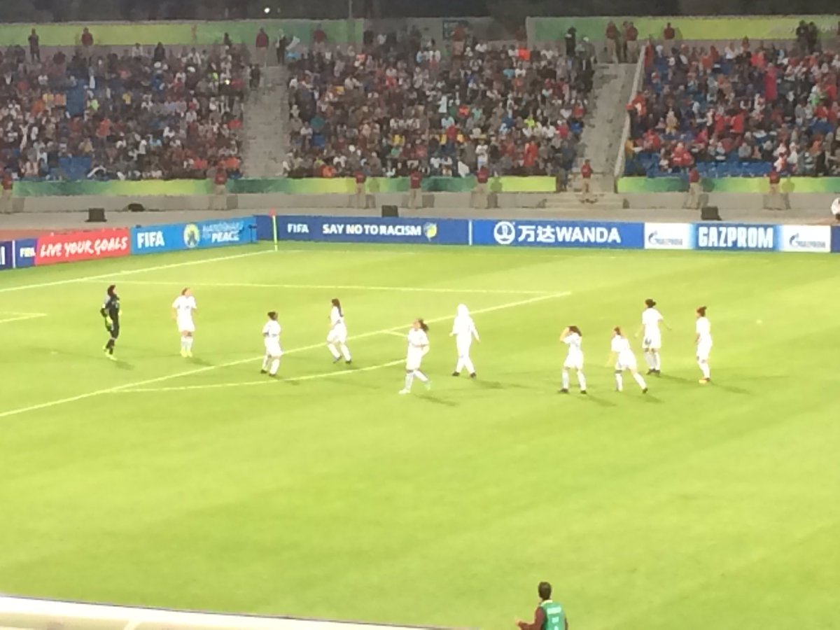 Moment in history: two headscarf-wearing players just entered the field in a FIFA finals tournament #U17WWC