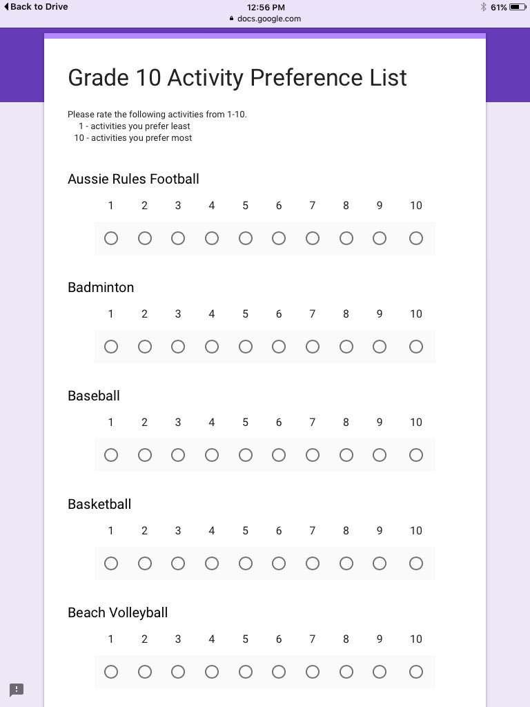 BMLHPE's tweet photo. Using Google Forms to discover what activities the class prefers. #tldsblearns #tldsbdlc https://t.co/xza0a1fyEp